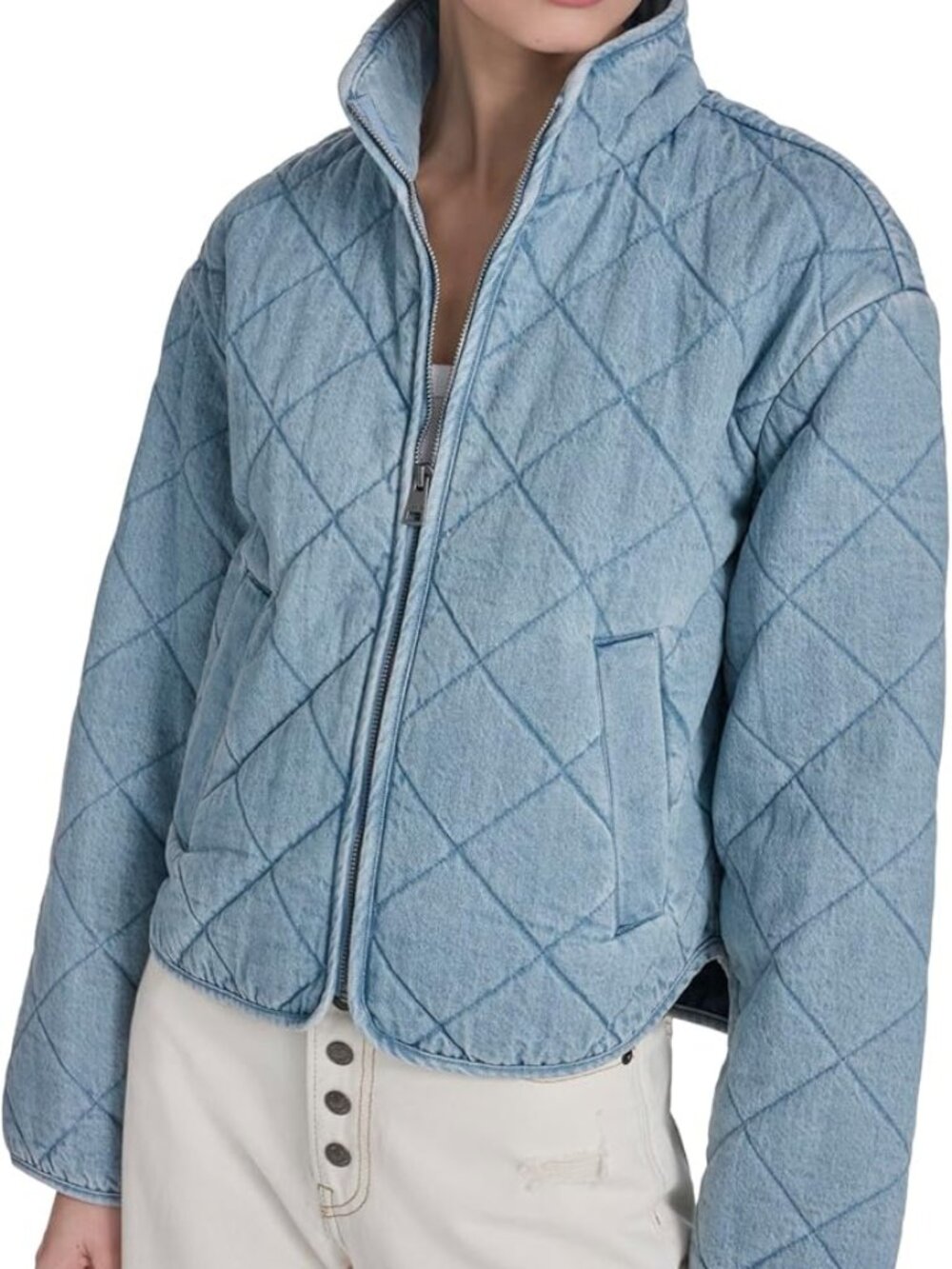 Levi's Women's Diamond Quilted Cotton Jacket Coat: Light Wash Denim, Size L